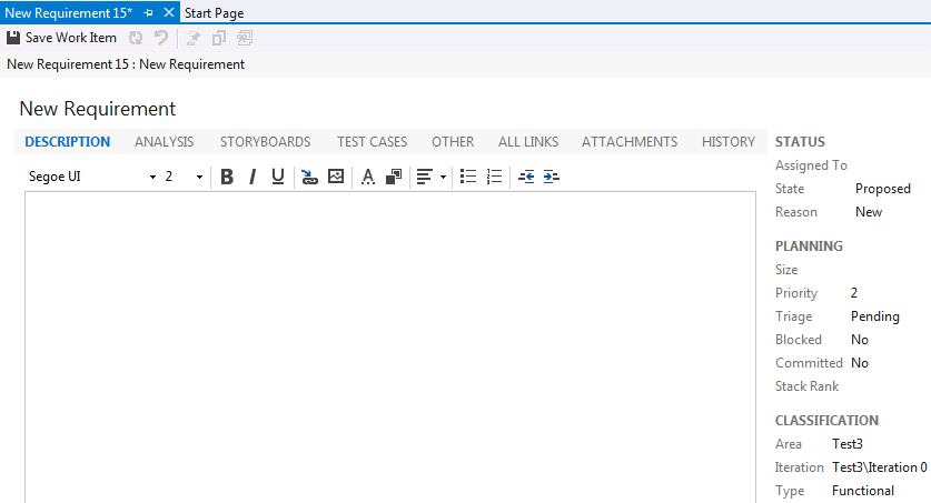 Requirement work item form