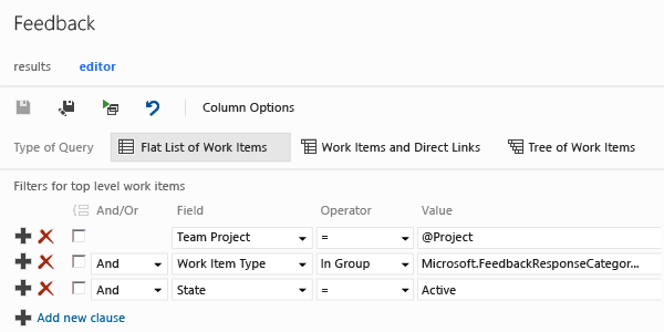 Feedback query parameters