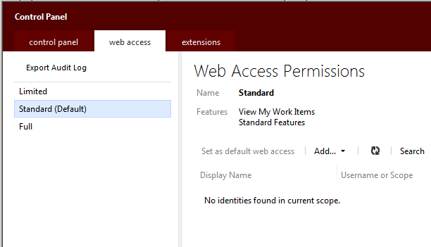 Access groups for Team Web Access