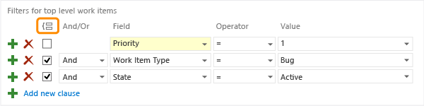 Group selected query clauses