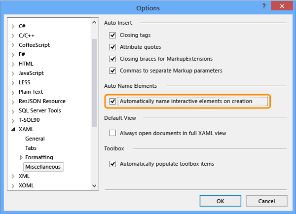 XAML Miscellaneous options