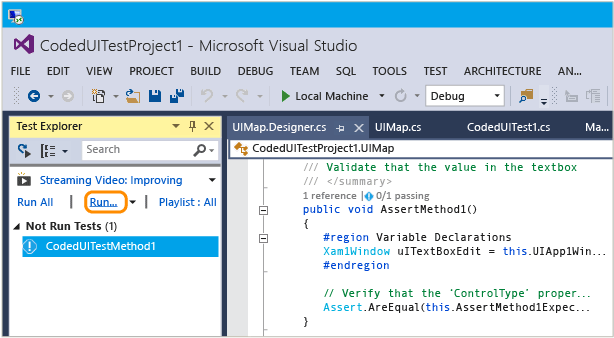 Run the coded UI test from Test Explorer
