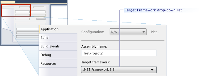 Target framework drop-down list