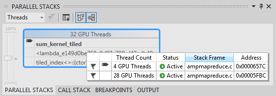 DataTip for Parallel Stacks window