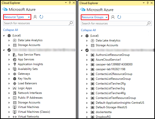 Cloud Explorer resource views comparison