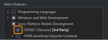 Select the Xamarin option under Cross-Platform Mobile Development