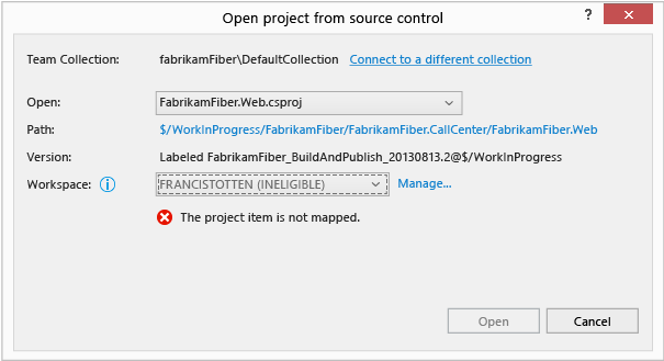 Open from source control with no mapped workspace