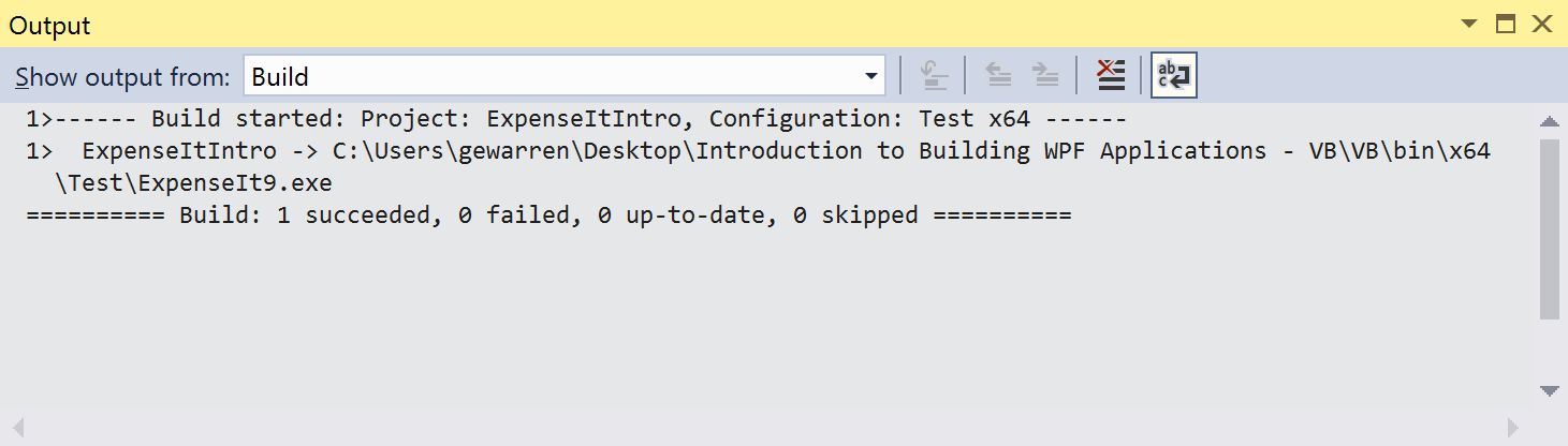 Output Window, Visual Basic Build Warnings