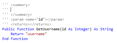 XML comment template - Visual Basic