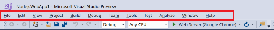 Menu bar in Visual Studio