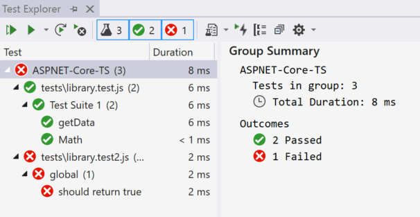 Test Explorer results