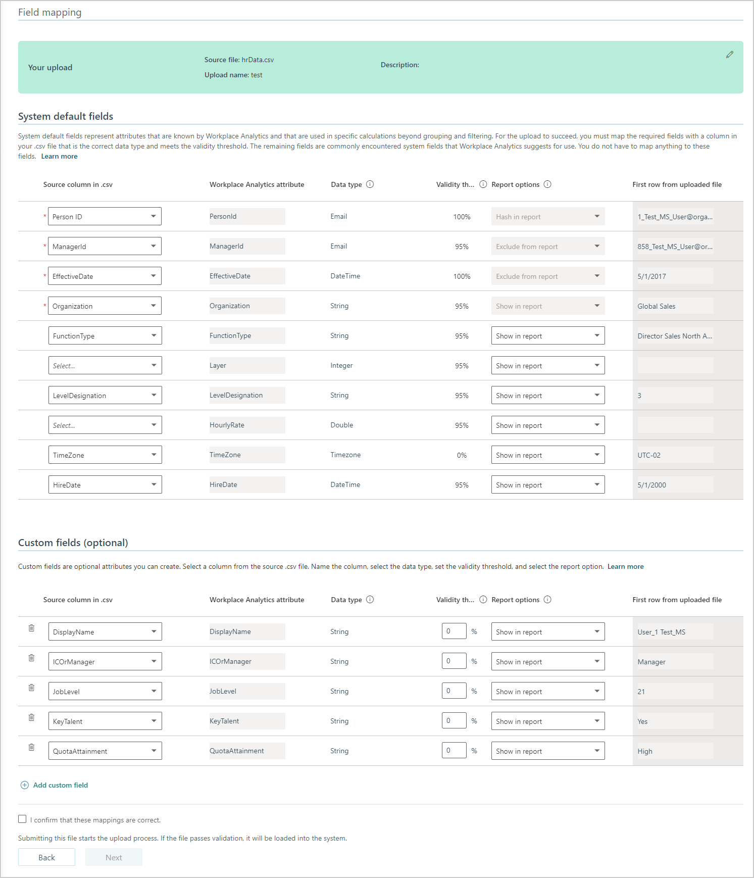 System fields table.