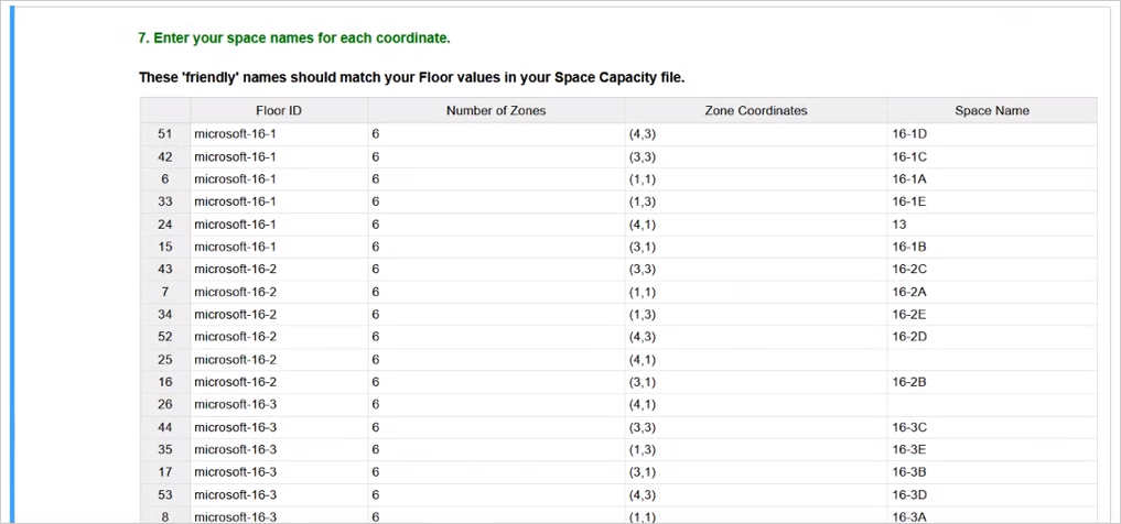 Distance Helper example space names.