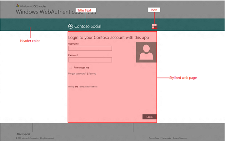 Web Authentication Broker user interface elements