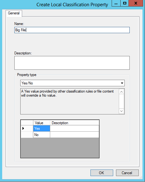 fsrm manager create local classification property dialog