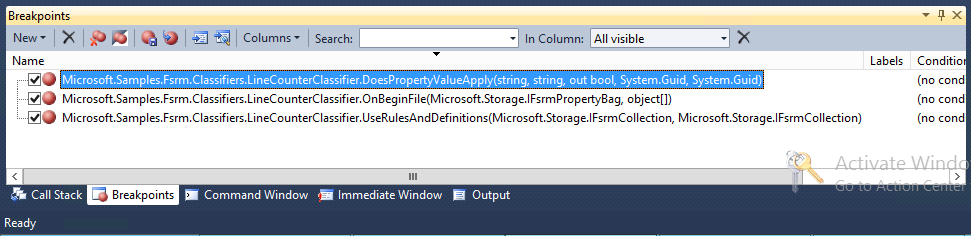 list of breakpoints in visual studio