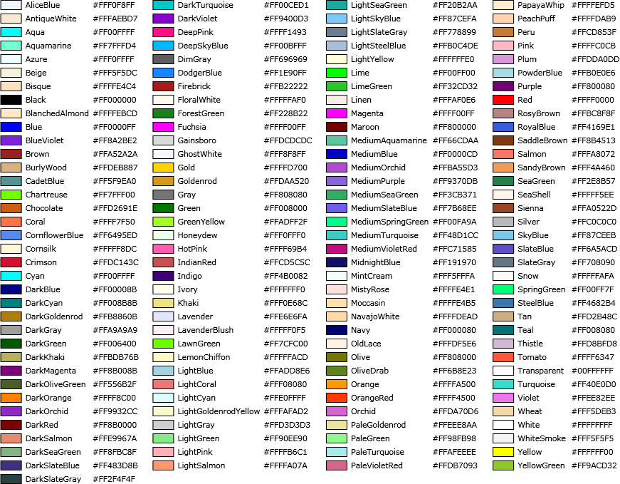 predefined windows color names