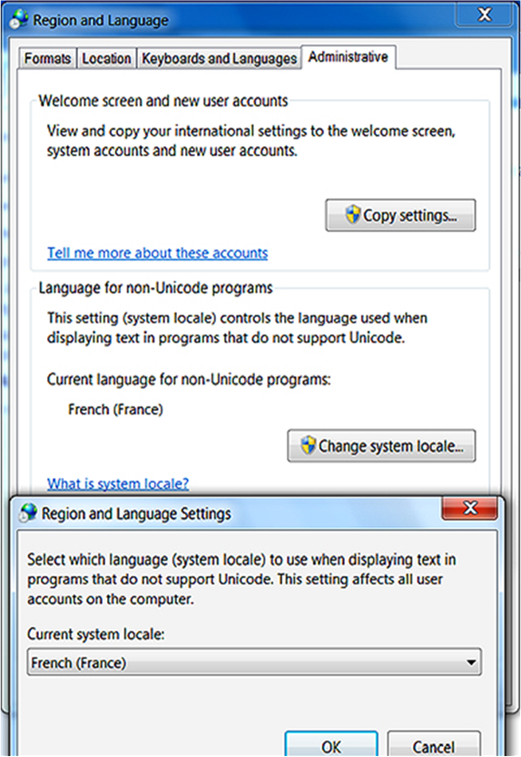 screen shot showing how to change the current system locale