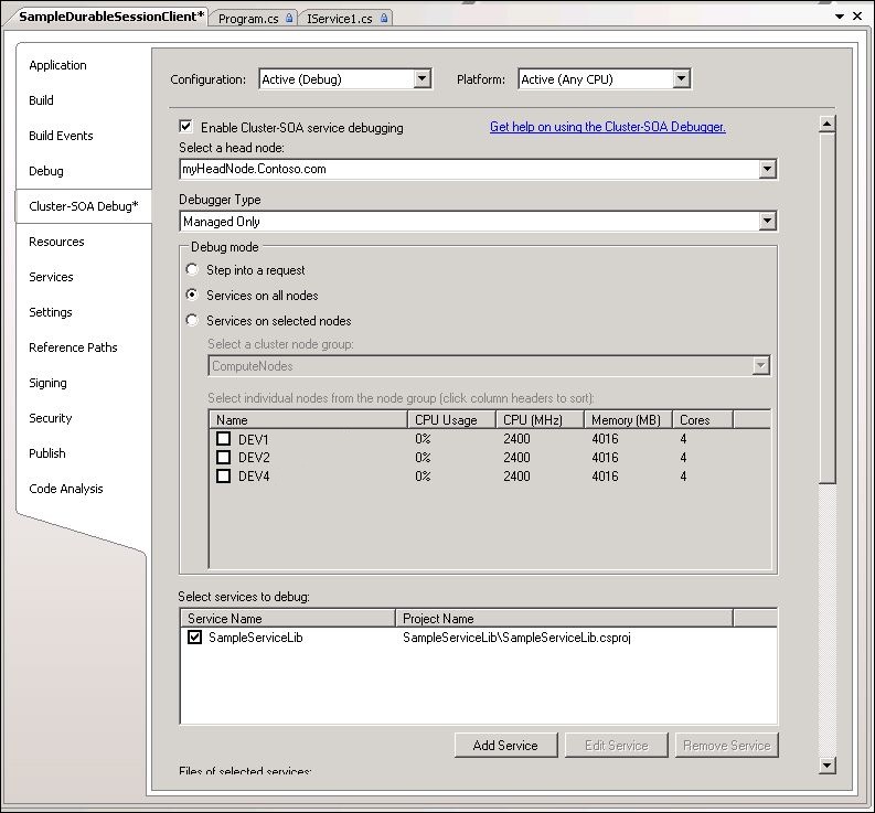 Cluster-SOA Debugger configuration in VS 2008