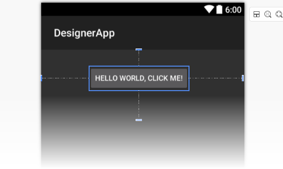 Example of dotted lines marking space around a button