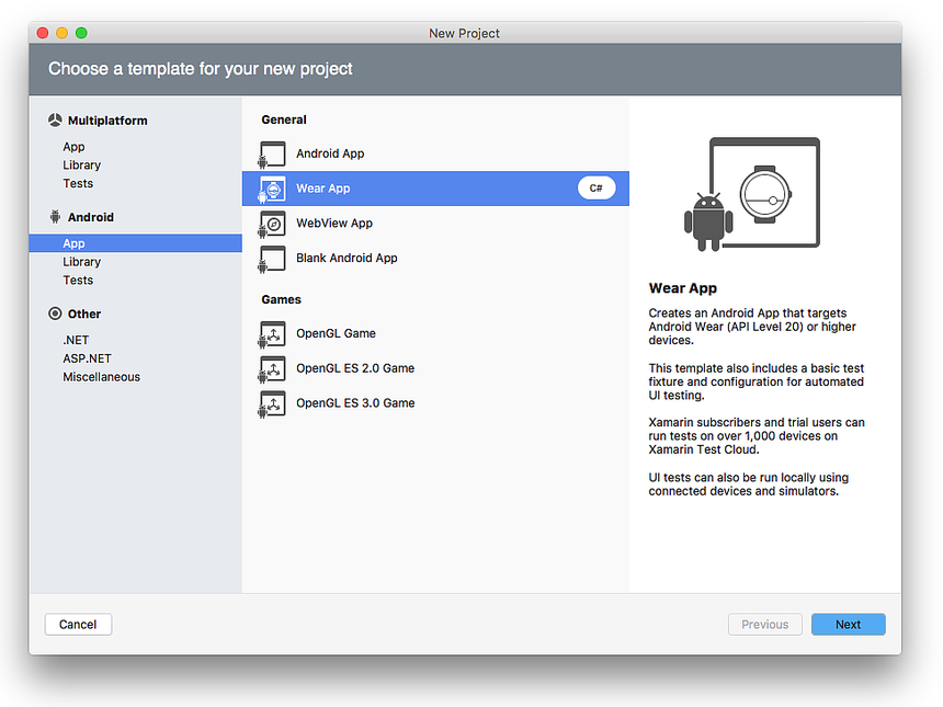 New project dialog