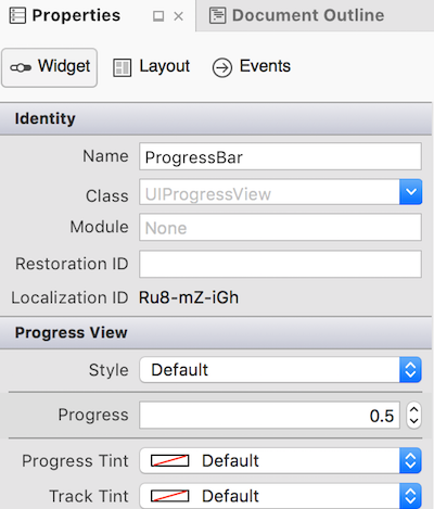 The Widget tab for a progress
view