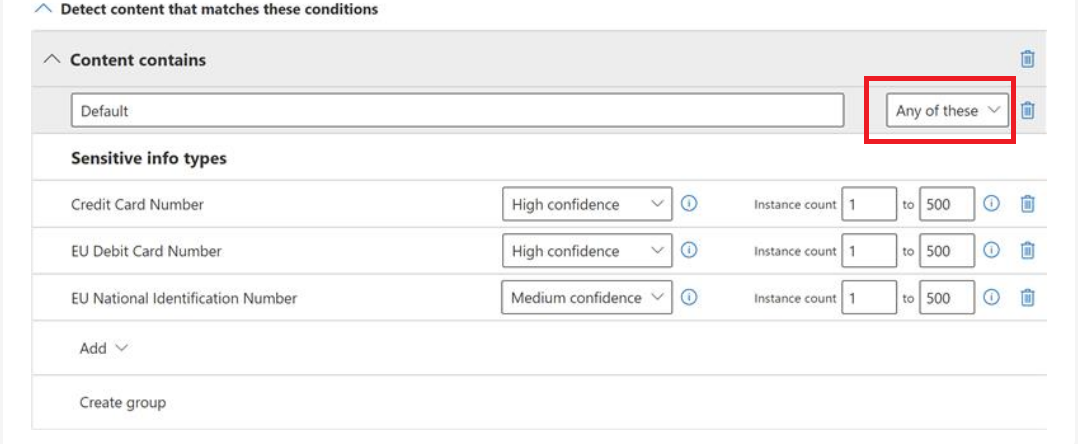 Screenshot that shows detection criteria for a label.