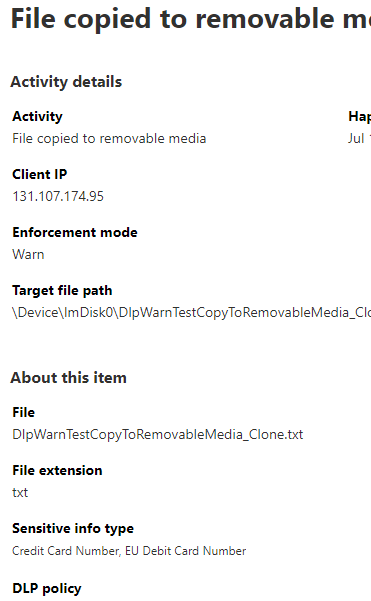 copy to usb activity attributes.