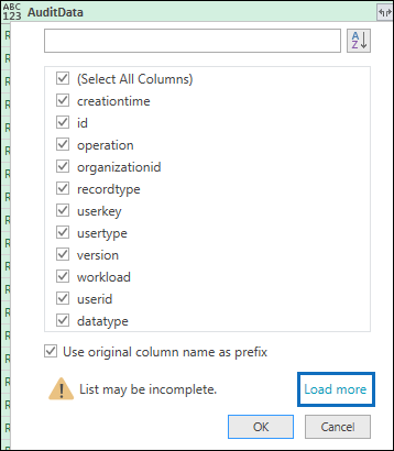 Click Load more to display all properties in JSON object.