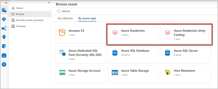 Screenshot of browsing assets by source type.