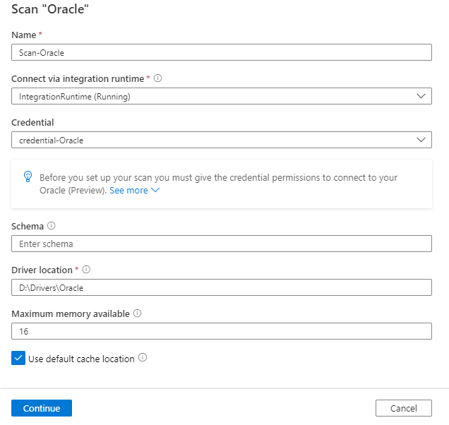 Screenshot of the Oracle scan settings page.