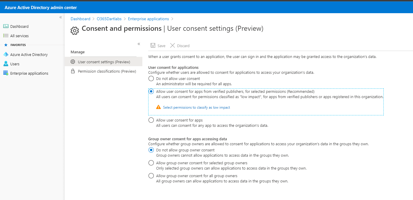 Screenshot example of consent permissions.