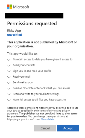 Screenshot example of permissions request.