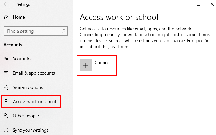 Access work or school in Settings.