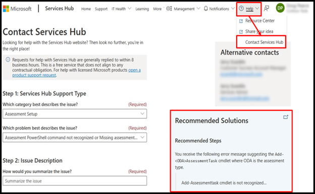 the Services Hub "Contact Services Hub" form.