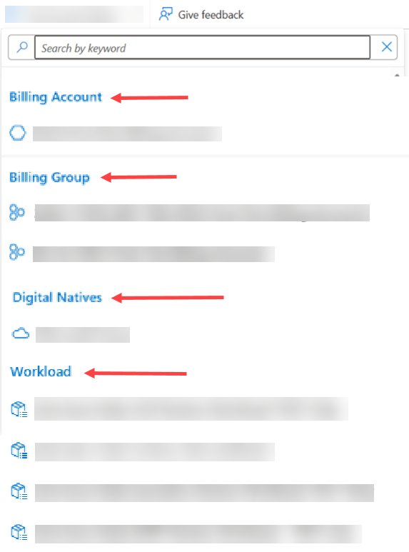 Workspaces dropdown with various agreement types listed.