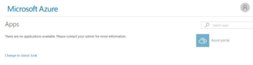 The Microsoft Azure Apps page, which shows that there are no applications currently available.