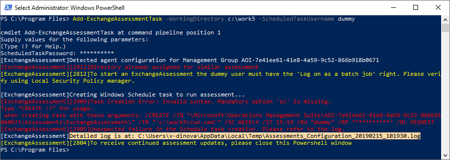 PowerShell Windows displaying file location.