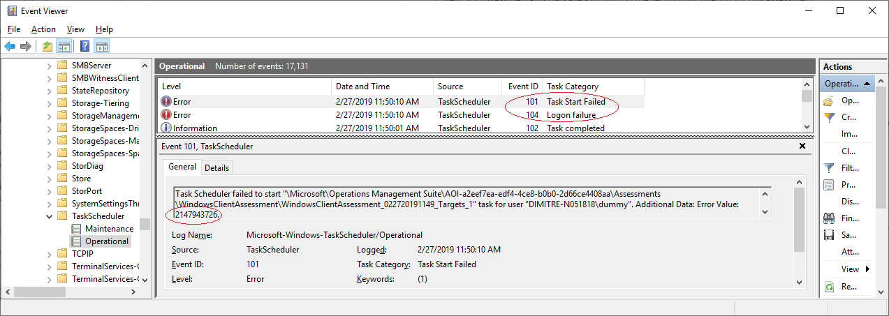 Task Scheduler Launch Failure Error Details.