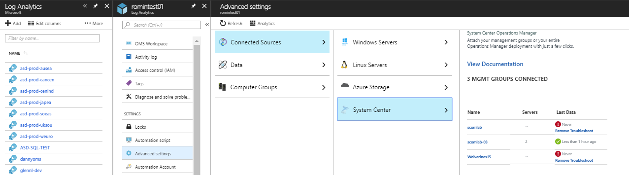 OMS Workspace for setup and Registration