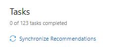 The Tasks view, which shows a Synchronize Recommendations option and that 0 out of 123 tasks are complete.