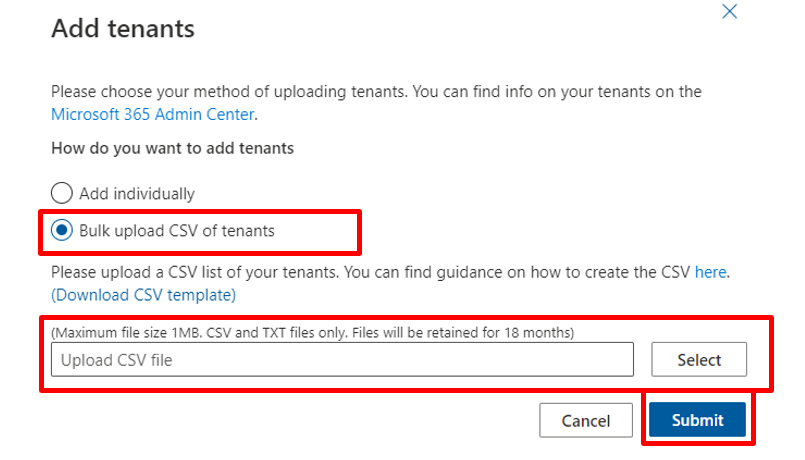 The pane where you bulk add tenants.