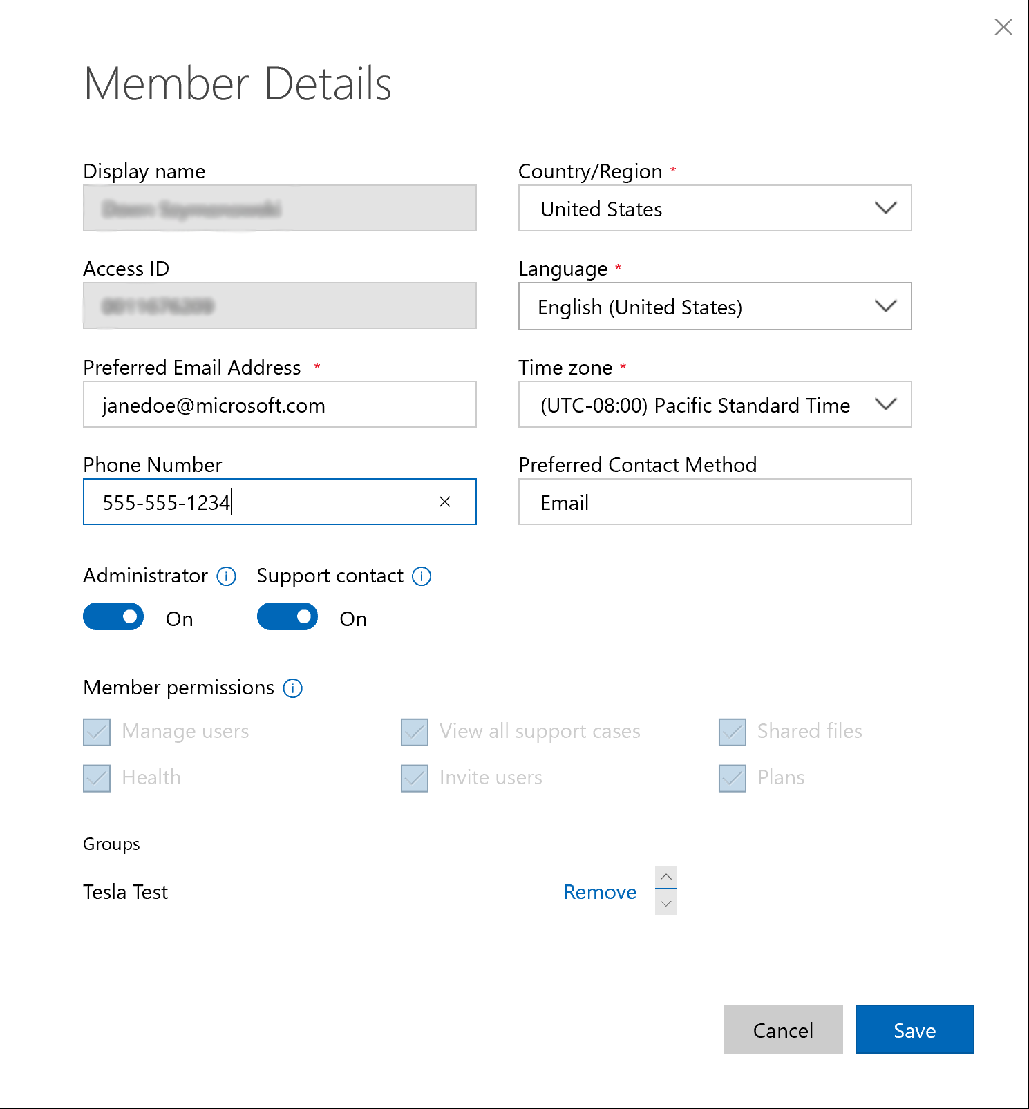 Member details dialog box