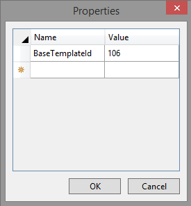 The Properties dialog for list permissions in Visual Studio with property name set to "Base List ID" and the Value set to "106".