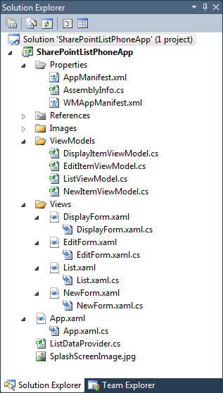 Windows Phone SharePoint List Application project