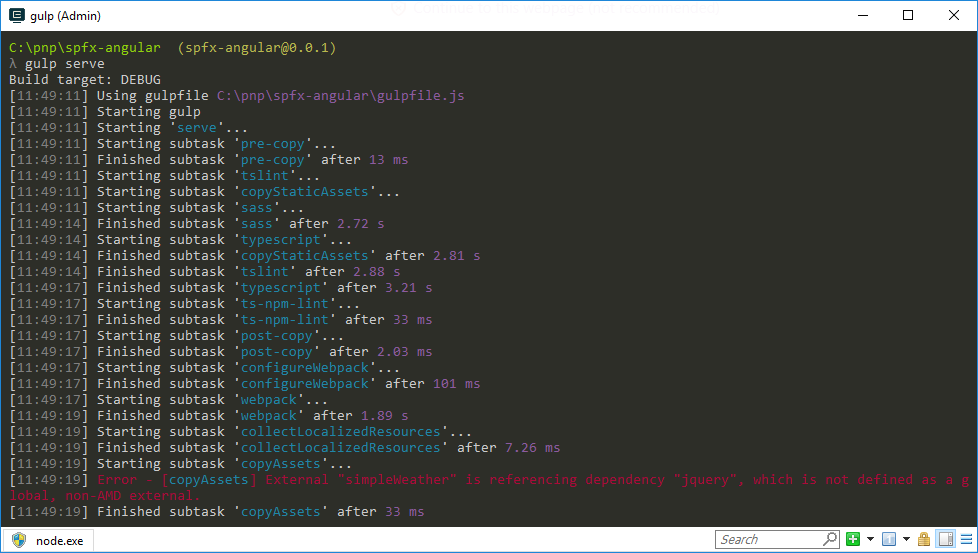 Error while trying to build a SharePoint Framework with a non-module script specifying a dependency to a script that is a module