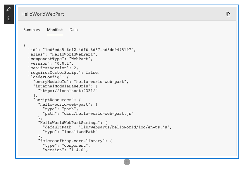 Web part manifest information displayed in maintenance mode