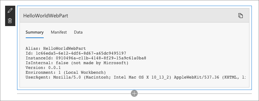 Web part summary information displayed in maintenance mode