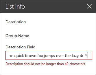 Validation error displayed when the provided value is longer than allowed