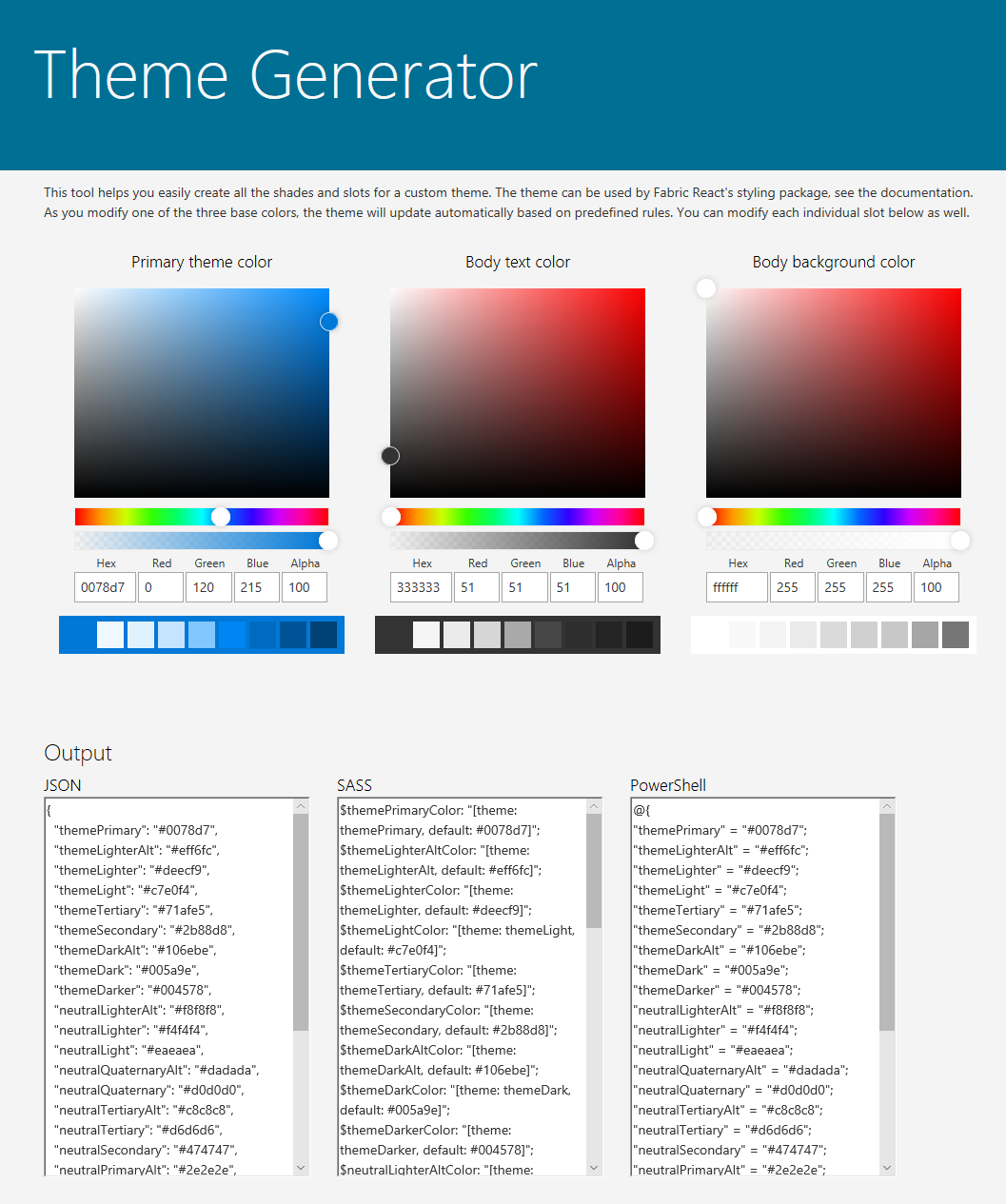 Theme Generator tool